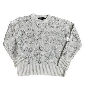 French Connection white and silver sequins holiday sweater size XS-S